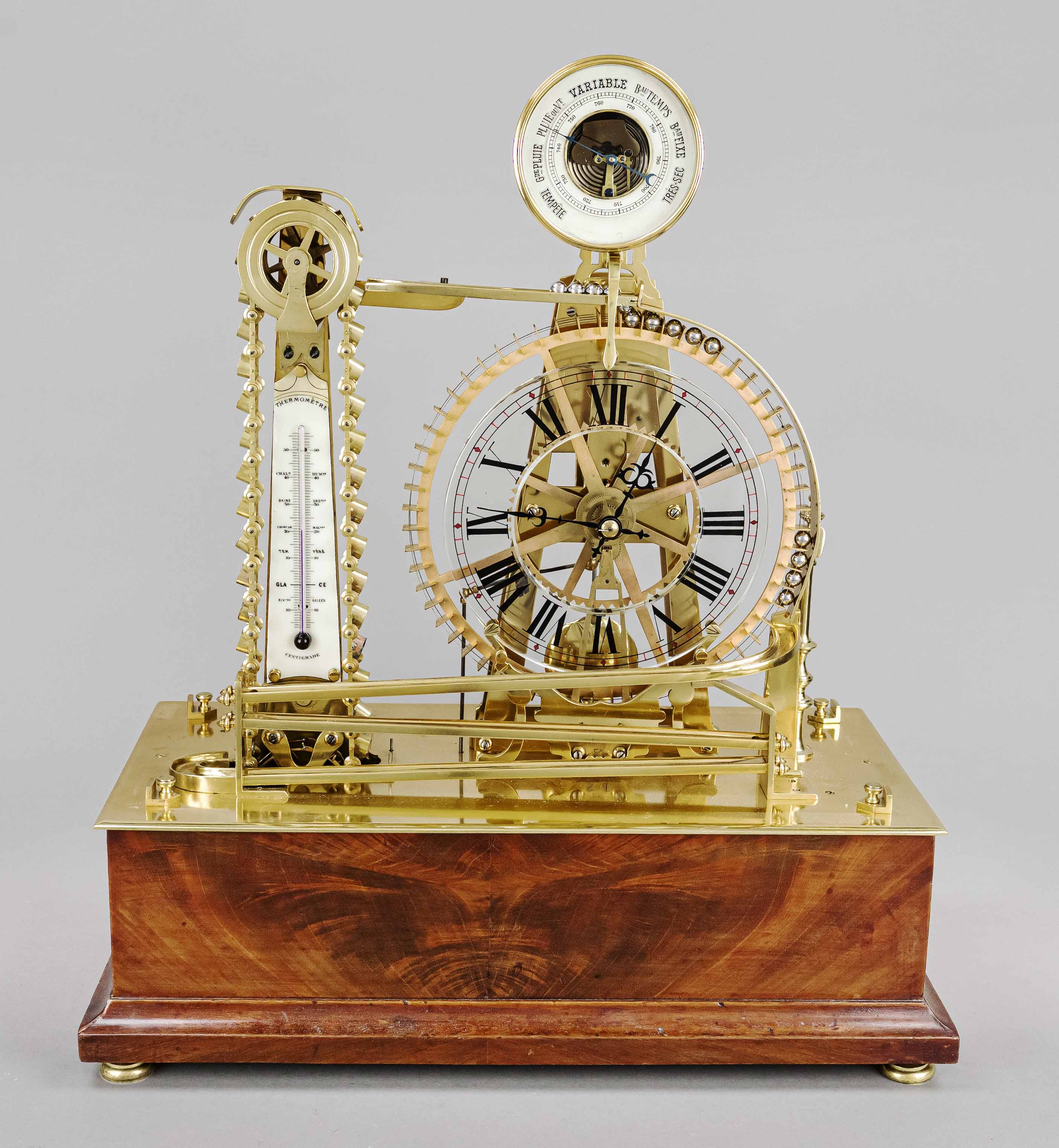 Ball movement clock under a glass lintel on a mahogany wooden base, c. 1840?? unidentified - Image 3 of 5