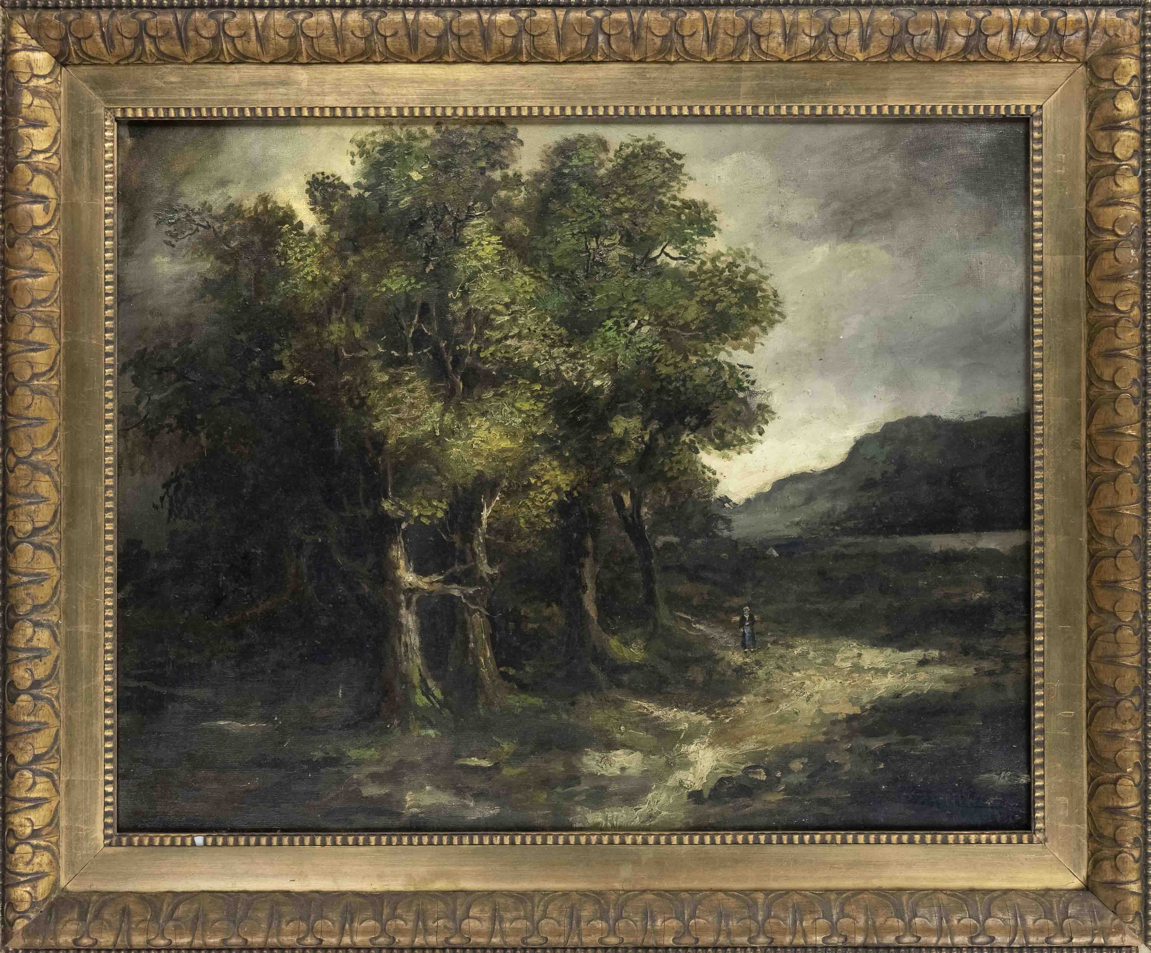 K. Mayerhofer, 1st half 20th century Landscape with approaching storm and staffage figure, oil on