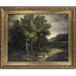 K. Mayerhofer, 1st half 20th century Landscape with approaching storm and staffage figure, oil on