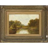 J. E. Box, English painter of the 19th century, Landscape with couple at a pond, oil on canvas,