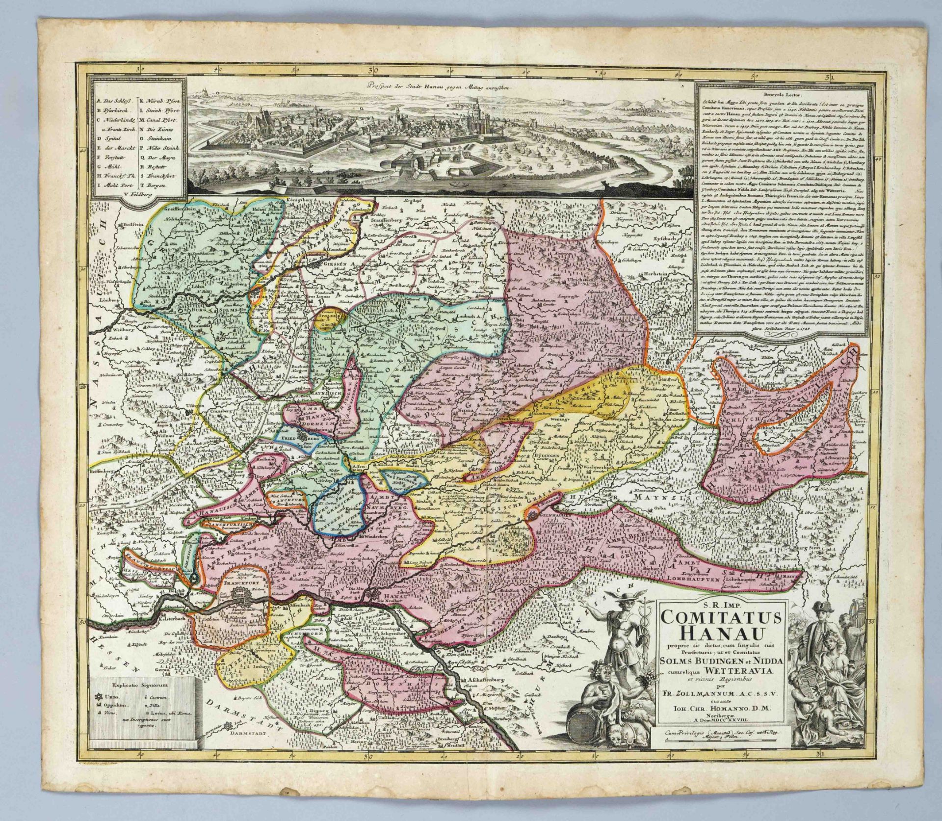Historical map of Hanau/Hesse, ''Comitatus Hanau proprie sic dictus cum singulis suis