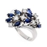 Sapphire-brilliant ring WG 585/000 with 8 faceted sapphire navettes 4.6 x 1.9 mm blue, translucent