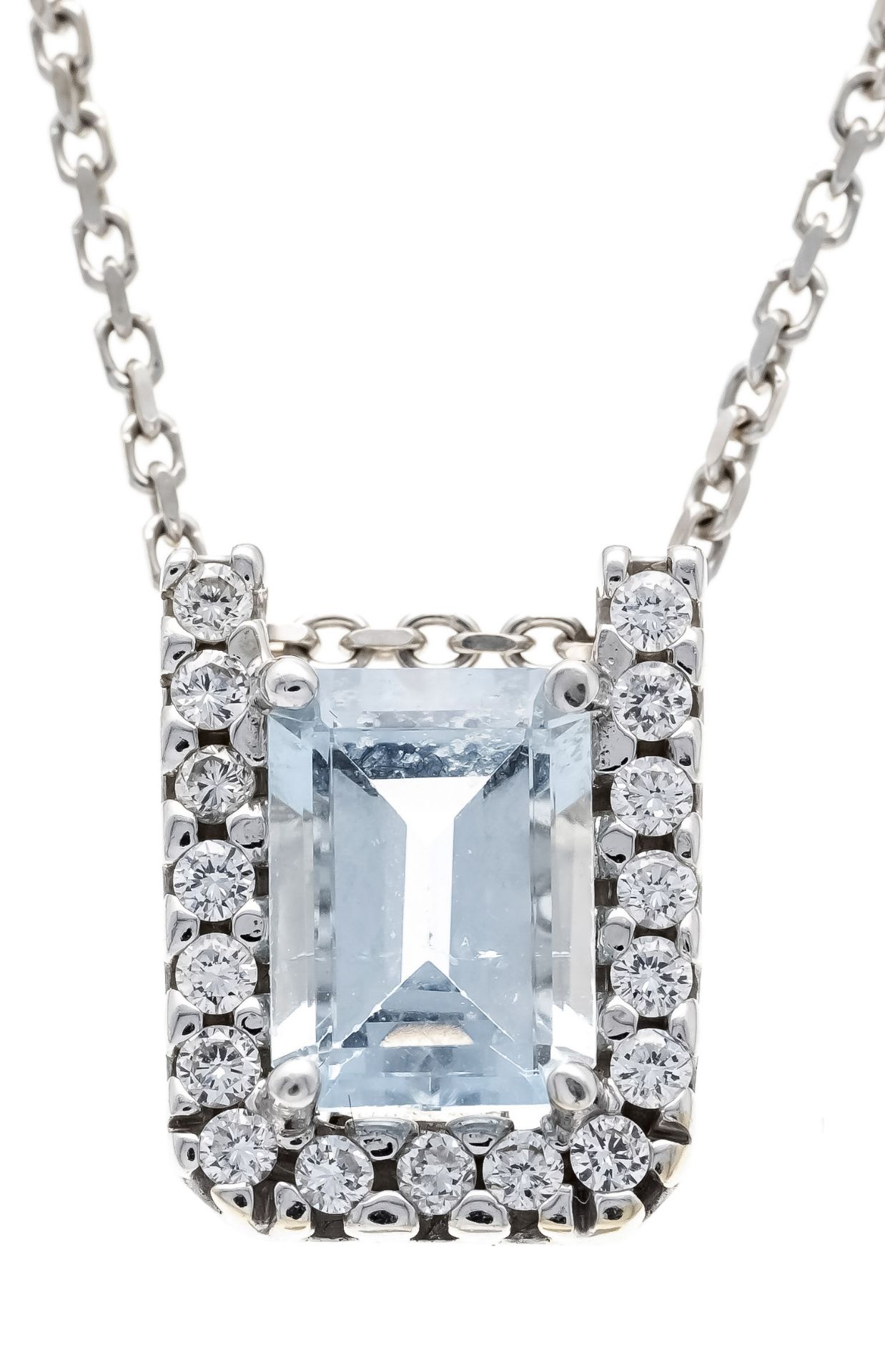 Aquamarine pendant WG 750/000 with an emerald-cut faceted aquamarine 1.30 ct in light to pale