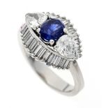 Sapphire-brilliant ring WG 750/000 with an excellent oval faceted sapphire 1.10 ct in an intense,