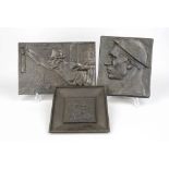 Three reliefs with mining motifs by various artists, 1st half of the 20th century: miner in profile,