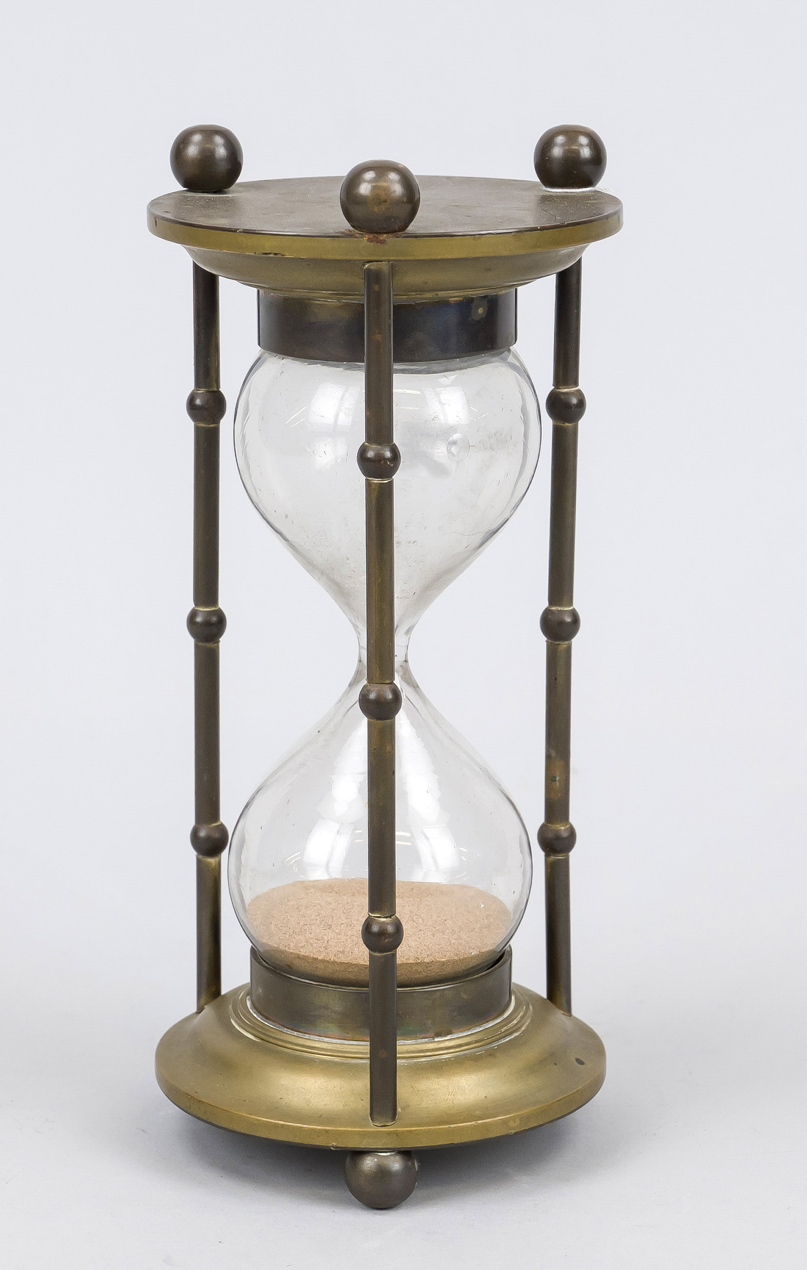 Hour glass, dandy clock, late 19th century Glass with sand in bronze/brass frame. Slightly rubbed