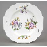 Baroque plate, Du Paquier, Vienna, c. 1735, molded number 6, multi-pass curved rim, polychrome