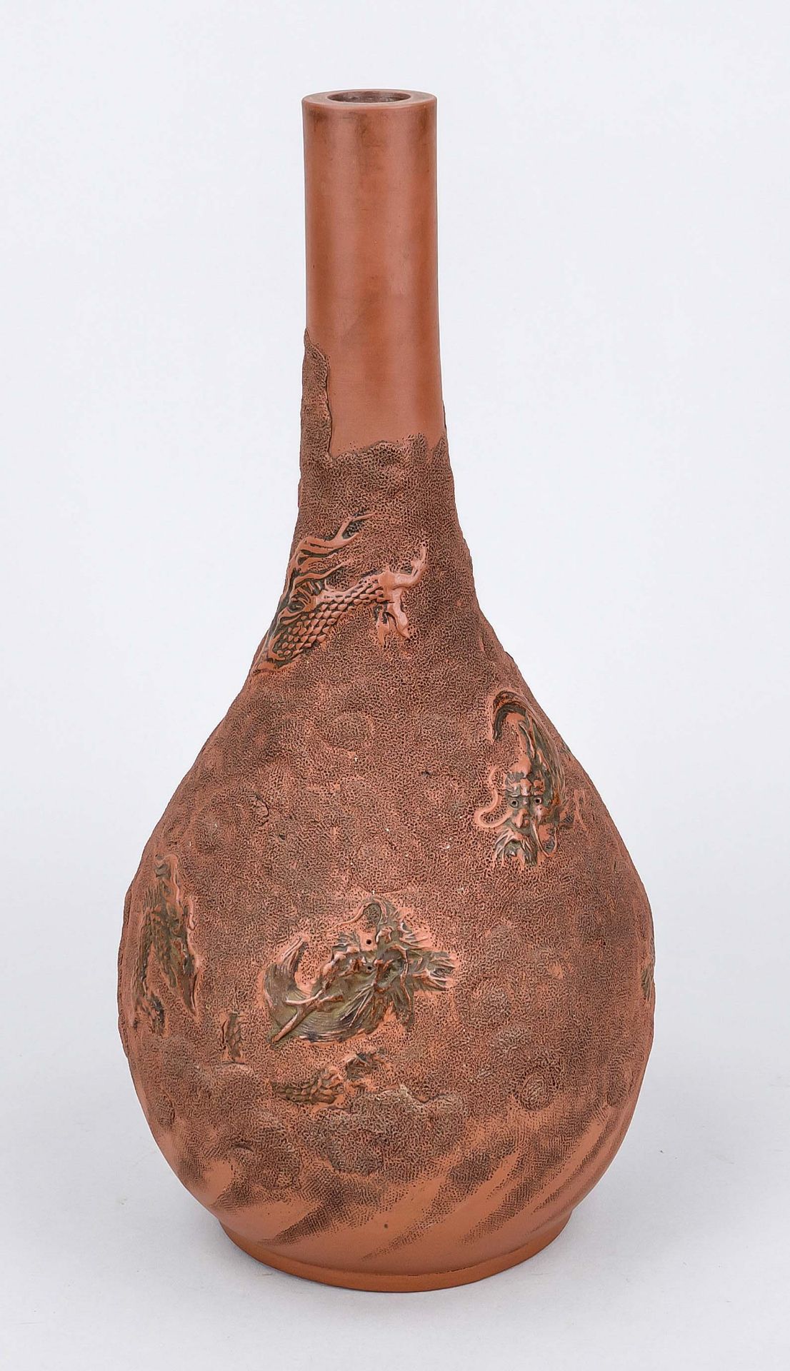 Yixing dragon vase, China, 19th/20th century, circular relief decoration with a pair of writhing