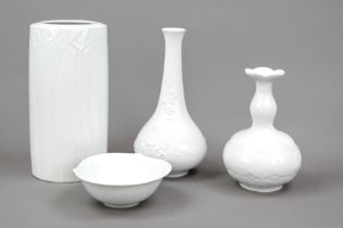 Four pieces of white porcelain with relief decoration, Meissen, late 20th century, 1st choice,
