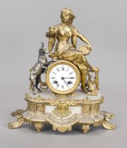 french. Figure pendulum, 2nd half 19th century, woman with tambourine and silvered kid sitting at