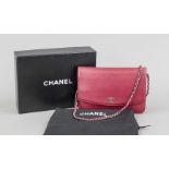 Chanel, Vintage Sevruga Wallet On Chain Red Caviar Calfskin, burgundy caviar leather, silver-colored