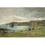 Unidentified artist 1st half 20th century, Sea Bay with Fisherman, oil on card over plywood,