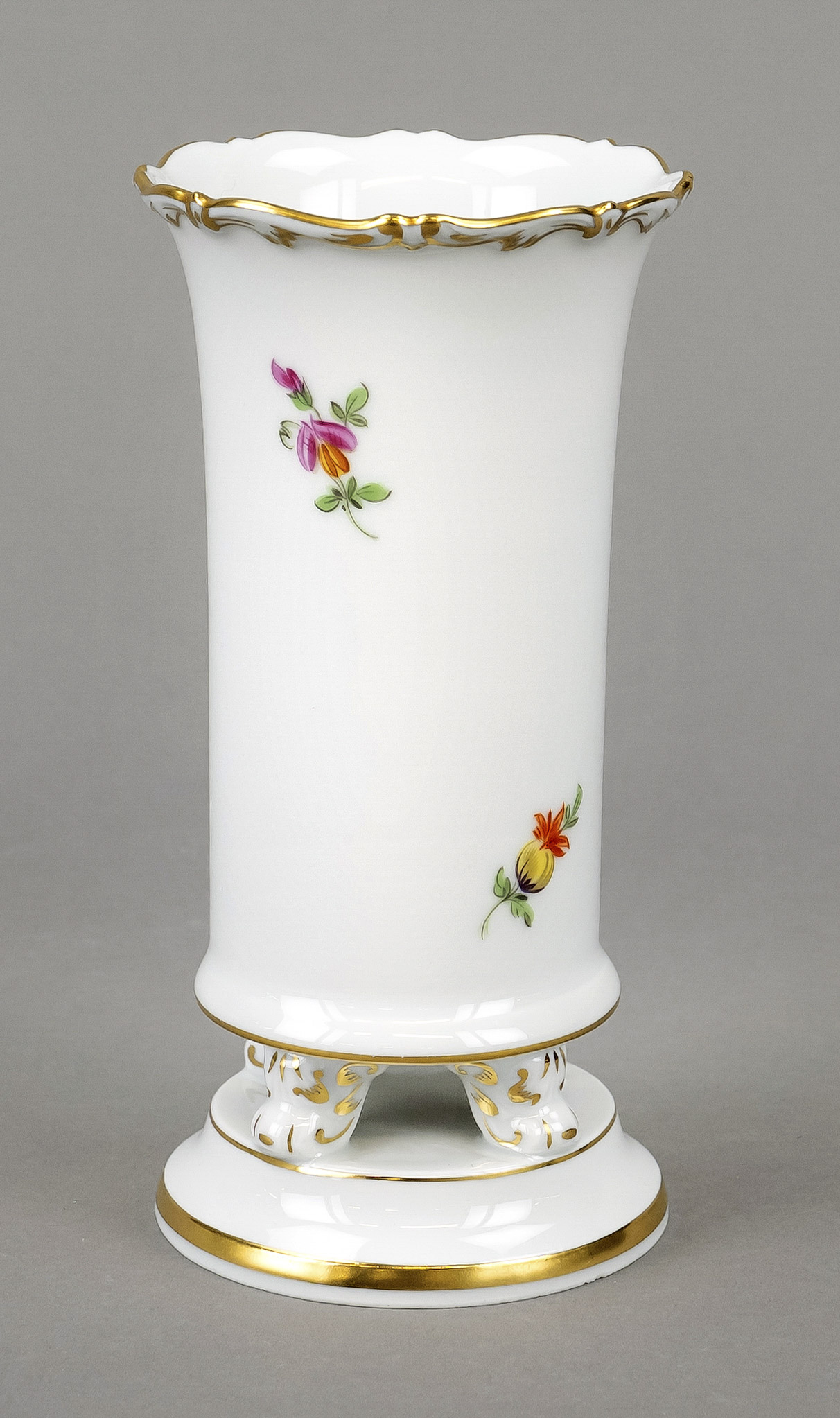Stove vase, Meissen, 1970s, 1st choice, polychrome floral painting with decorative gilding, h. 14. - Image 2 of 2