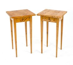 Pair of side tables in Biedermeier style, 19th century, mariage, birch, frame with drawer, 75 x 40 x