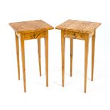 Pair of side tables in Biedermeier style, 19th century, mariage, birch, frame with drawer, 75 x 40 x
