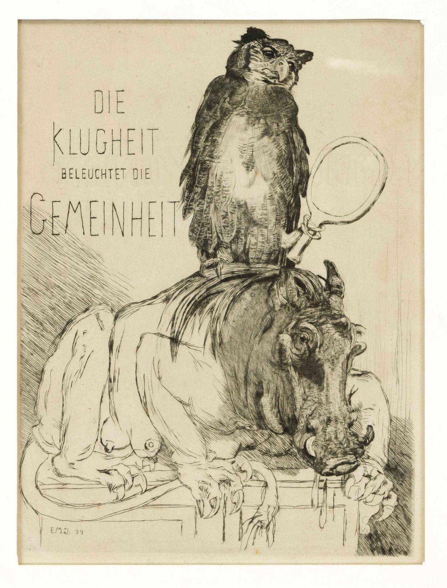 Ernst Moritz Geyger (1861-1941), ''Die Klugheit beleuchtet die Gemeinheit'', allegorical etching