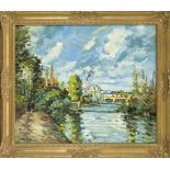 D. Kessler, late 20th century, Impressionist landscape on a riverbank in the style of the turn of