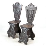 Pair of Neo-Renaissance board chairs, 19th century, wood, hand-carved, back height approx. 112 cm,