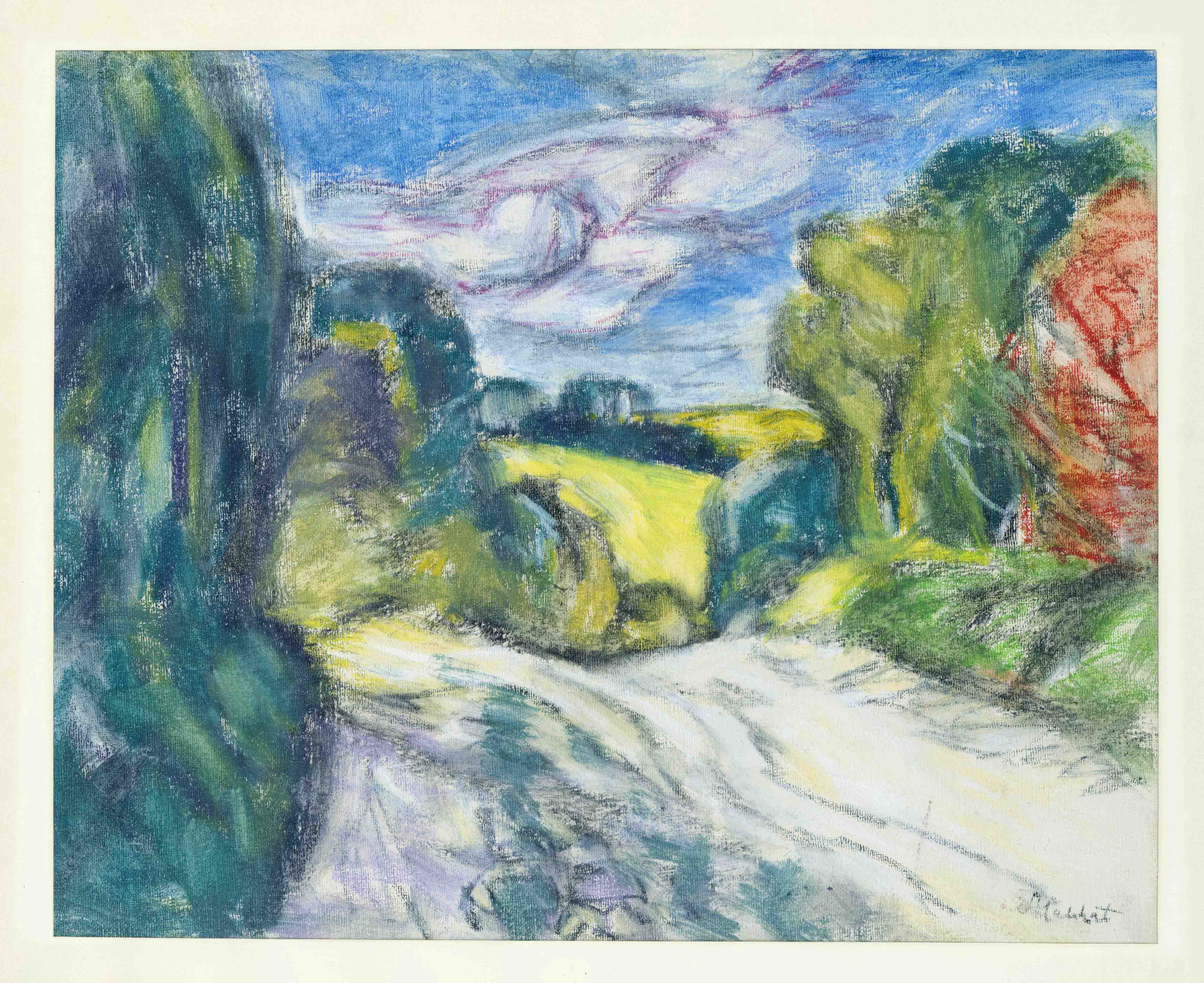 Lothar Malskat (1913-1988), German painter a. art forger, expressive landscape, pastel chalk on