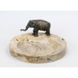 Business card tray with fully sculpted bronze elephant, late 19th century, hollowed round bowl,