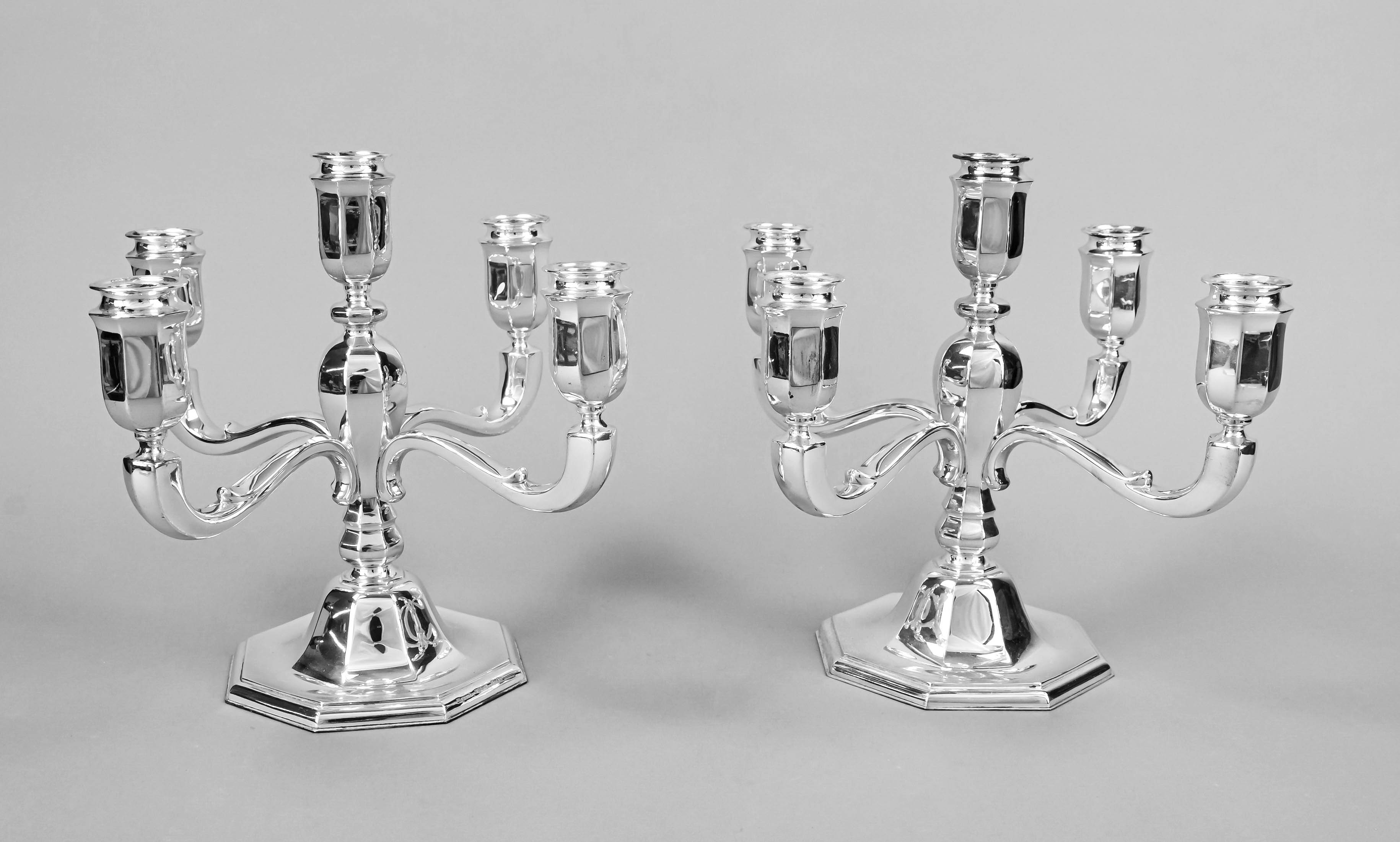 A pair of five-light table candlesticks, German, 20th century, maker's mark M. H. Wilkens & Söhne,