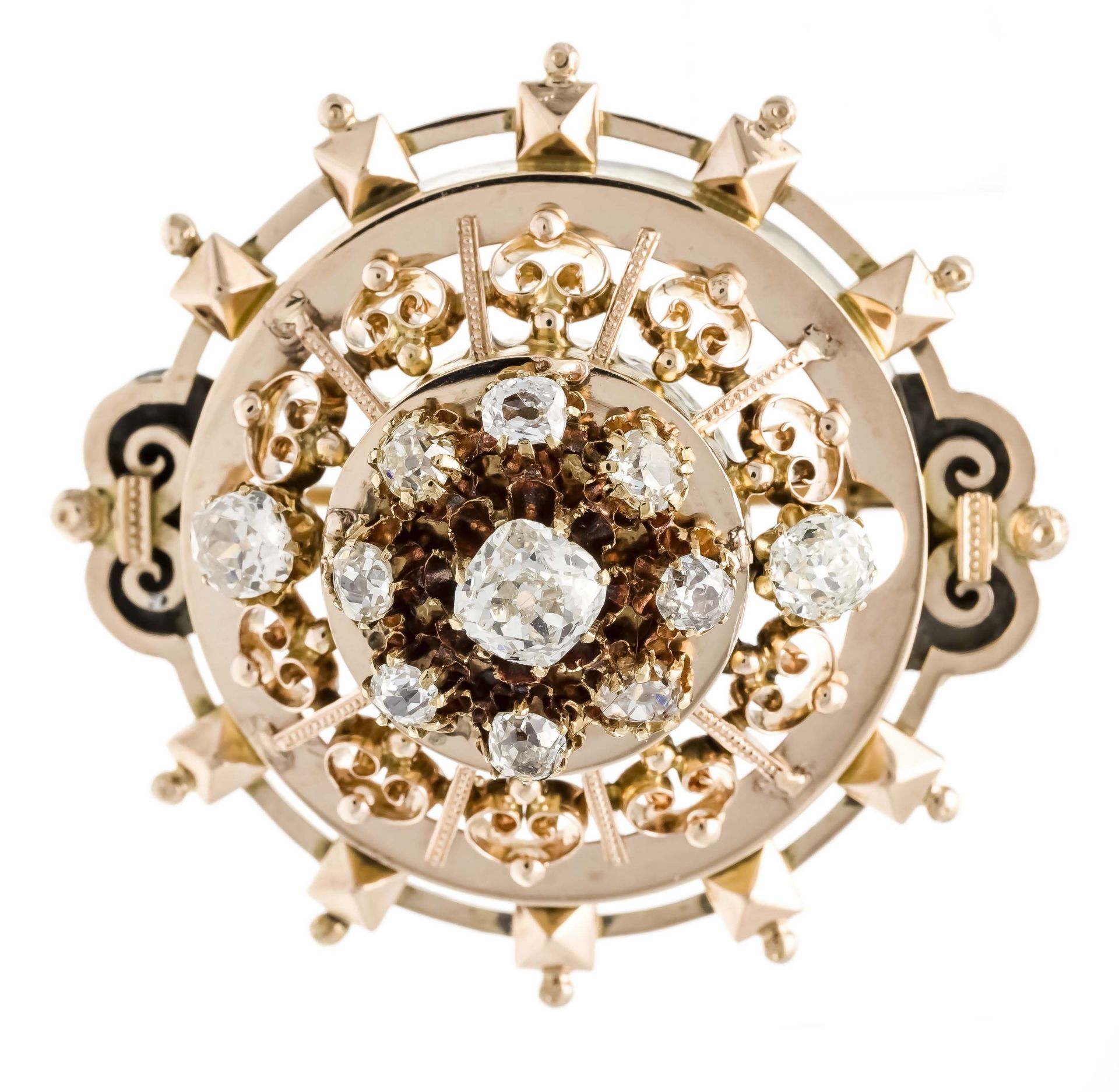 Old-cut diamond brooch RG 585/00 with an old-cut diamond 0.68 ct fine white to white (G-H) and 10