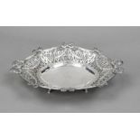 Oval openwork bowl, German, 19th century, Augsburg hallmark, hallmarked silver, on 4 hoof feet