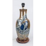 Vase with lamp mounting, China, 19th/20th century, cobalt blue painting with goatherds in a rocky