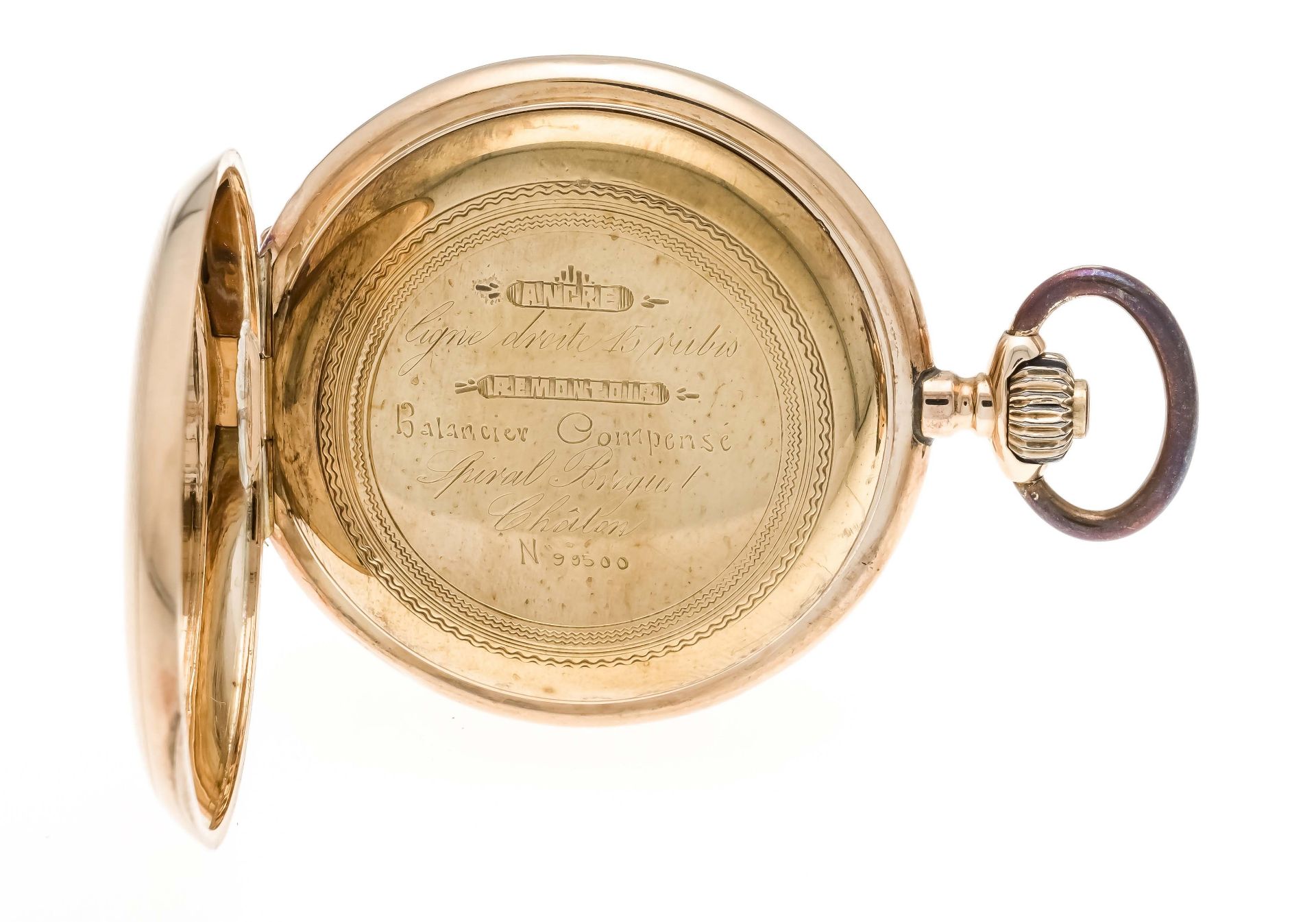 A gentleman's sprung-cap pocket watch, 585/000 GG, 2 gold covers, engine-turned case on both - Image 3 of 5