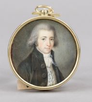 Round miniature, western Switzerland (Geneva?) c. 1790, polychrome tempera painting on a bone plate.