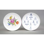 Two plates, Meissen, after 1950, smooth shape, plate with Meissen marks in aquatint blue, 2nd