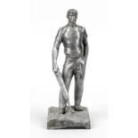 Anonymous sculptor 1st half 20th century, miner with pneumatic hammer, cast metal on stone splint,