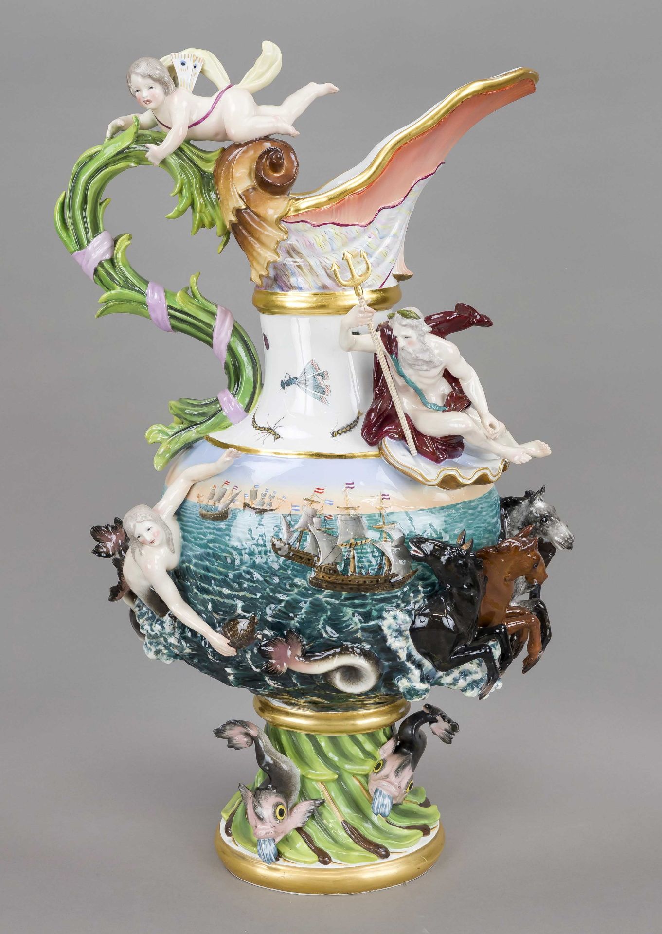 A splendid jug as an allegory of water, Meissen, Knauf Schwerter, mark 1850-1924, 1st choice, from a