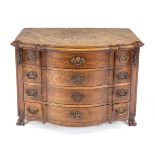 Baroque-style chest of drawers, 19th century, oak, top with chequerboard marquetry, four bulging