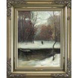signed Bunken, German artist c. 1910, winter landscape with figure, oil on canvas, signed ''Bunken''