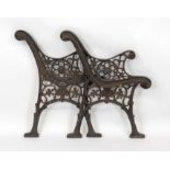 Frame for a garden bench, 20th century, cast iron, painted black, cheeks ornamentally pierced with