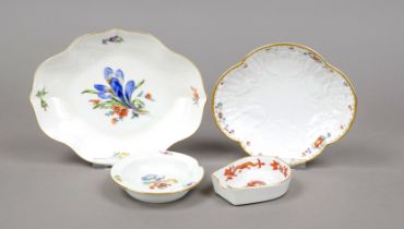 Mixed lot of four pieces Meissen, 20th century, mostly 1st choice, oval bowl, polychrome flower
