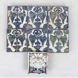 A collection of 7 historical stove tiles, Romania/Transylvania 18th/19th century, cobalt blue