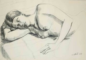 Hermann Albert (*1937), ''sleeping female nude'', pencil drawing on firm wove paper, signed and