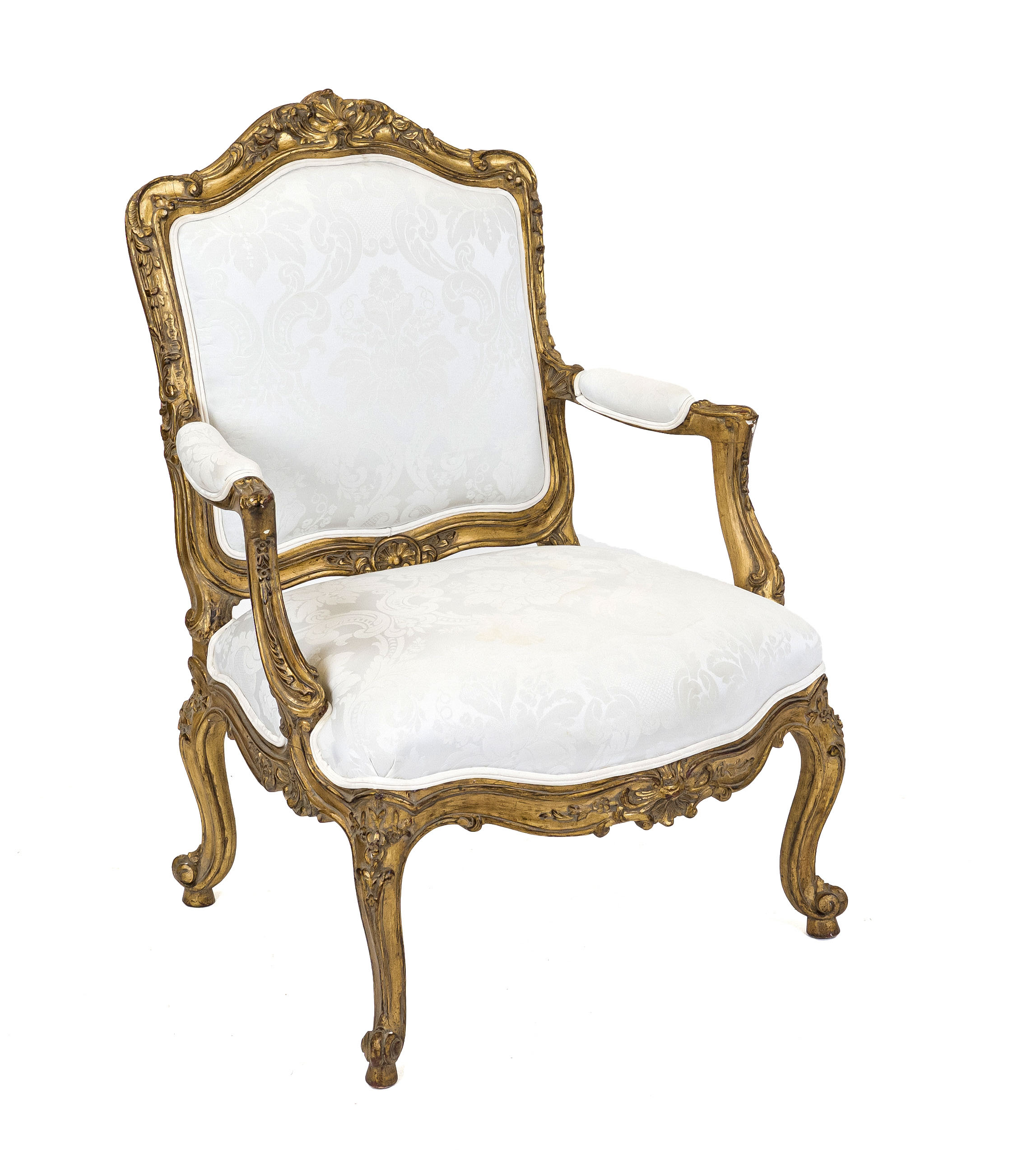 Louis Quinze style armchair, 19th century, carved and gilded beech wood, backrest with rocaille