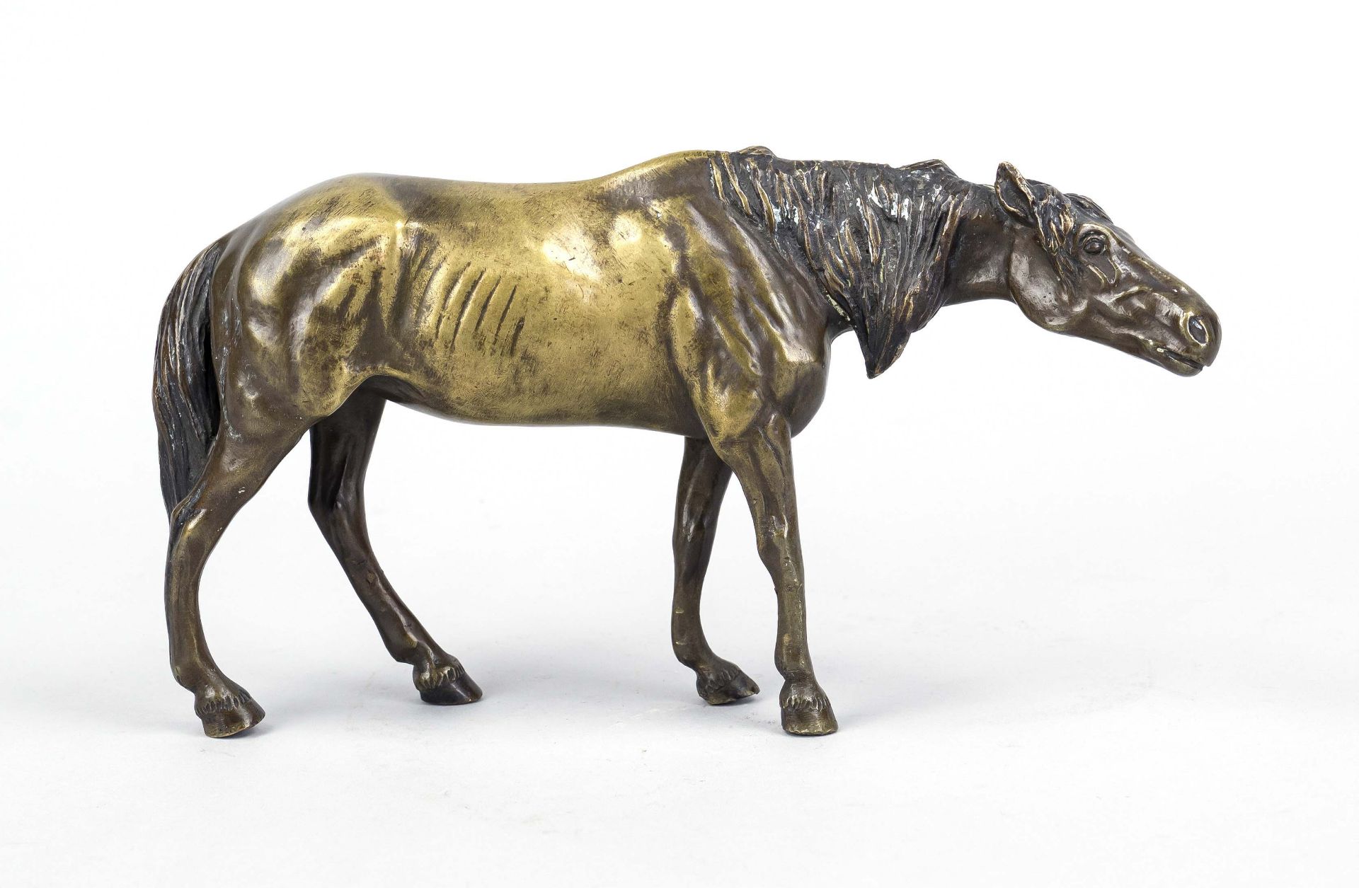 Anonymous animal sculptor of the 19th century, standing horse, patinated bronze, unsigned, rubbed,