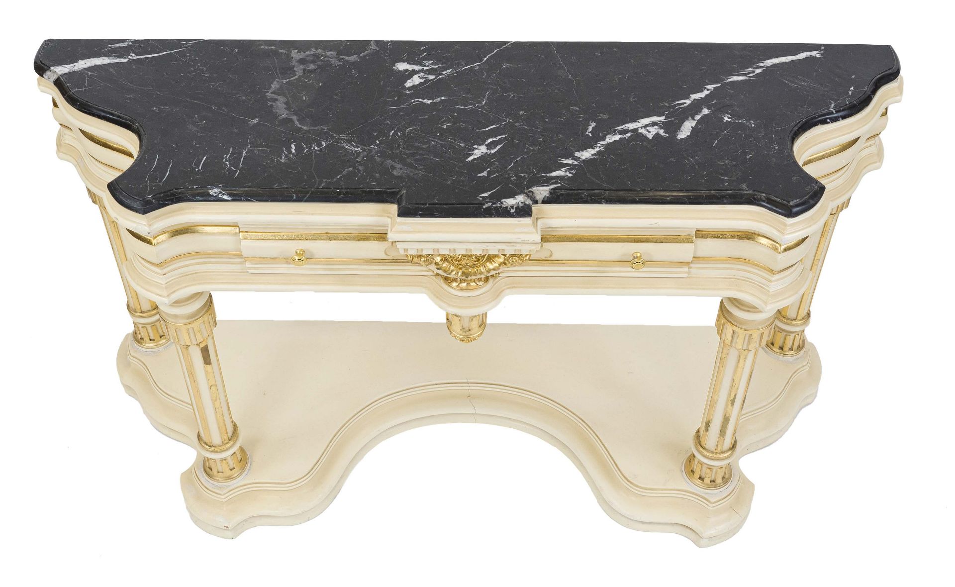 Console in Louis-Seize style, 20th century, wood carved, painted and partly gilded, standing on four - Image 2 of 3