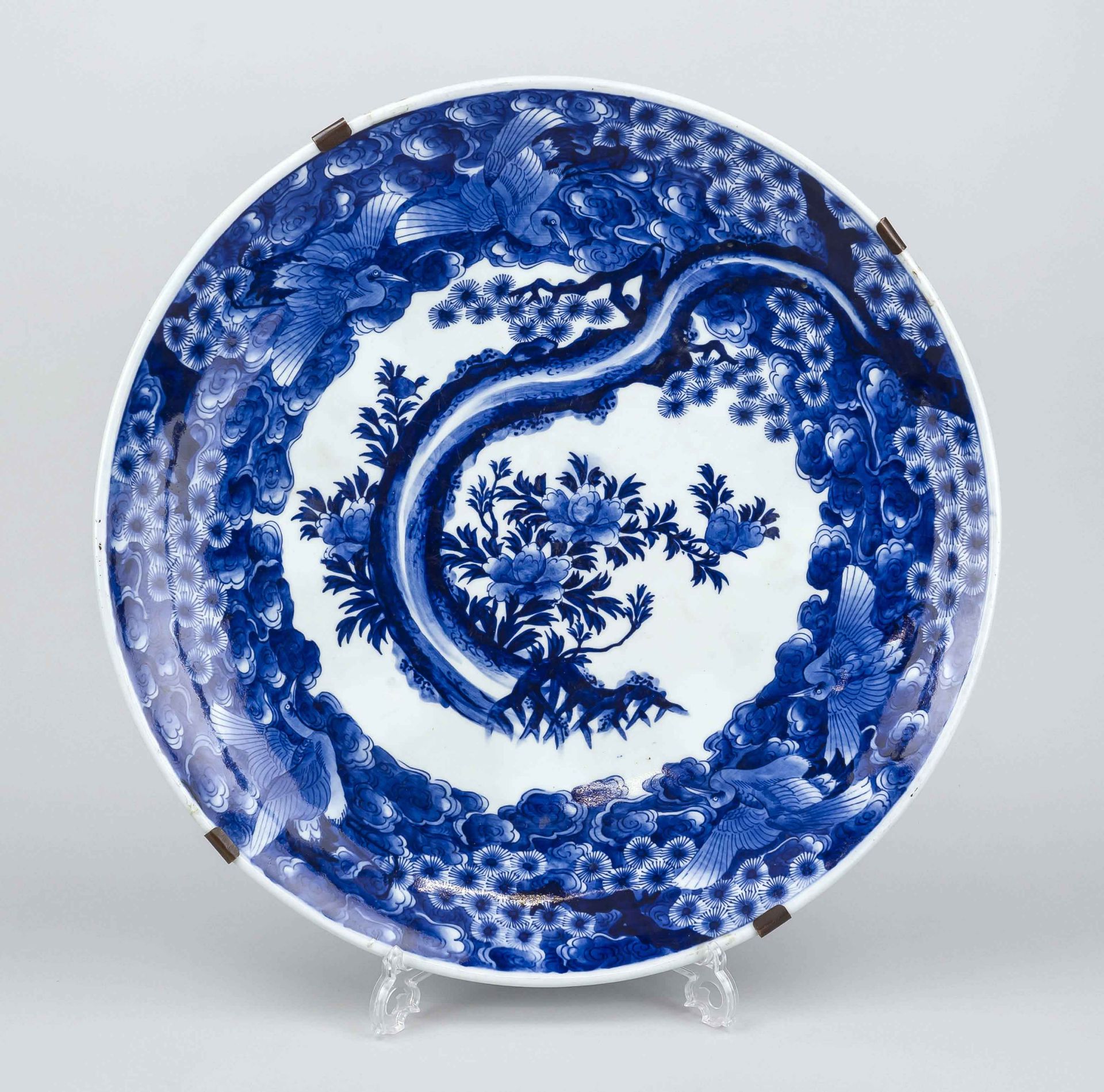 Large plate, Japan (probably Arita) late 19th century (Meiji). Cobalt blue decoration over mirror