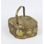 Baroque fire bowl, 18th century, sheet brass, sheet iron base, curved oval form with rocaille