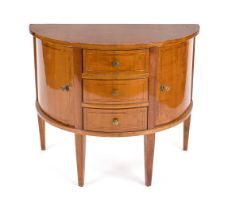 Half-round console half-cabinet in the Biedermeier style, 20th century, cherry wood, doors hinged to