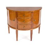 Half-round console half-cabinet in the Biedermeier style, 20th century, cherry wood, doors hinged to