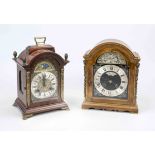 2 table clocks, walnut and mahogany, 2nd half of the 20th century, various designs, one suspended,