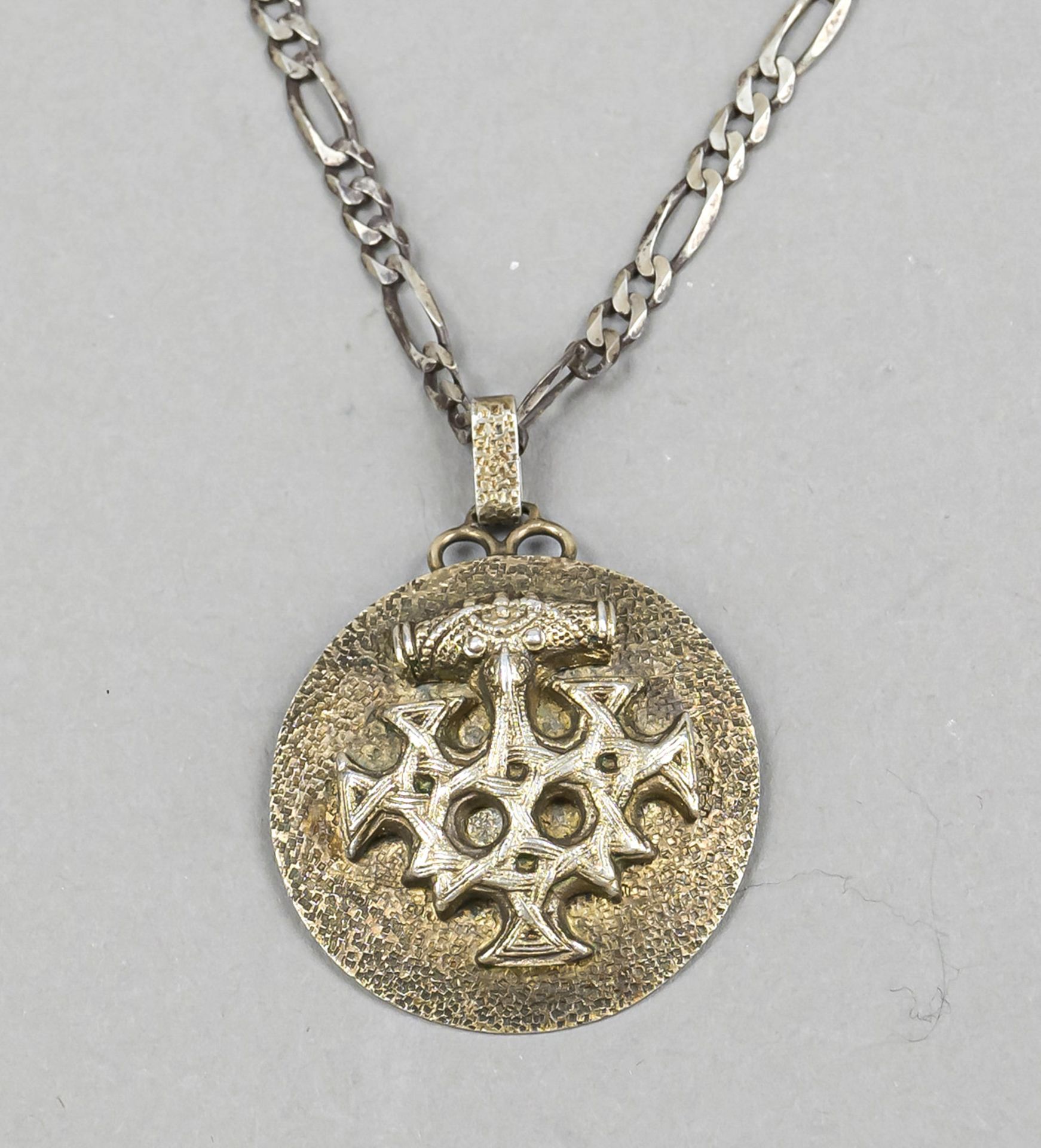 Round pendant, German, 2nd half 20th century, silver 800/000, with applied Hiddensee cross, Ø 3.5