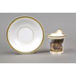 A Berlin view cup with saucer, KPM Berlin, mark d. Cup 1820-30, 1st choice, UT 1962-92, 1st