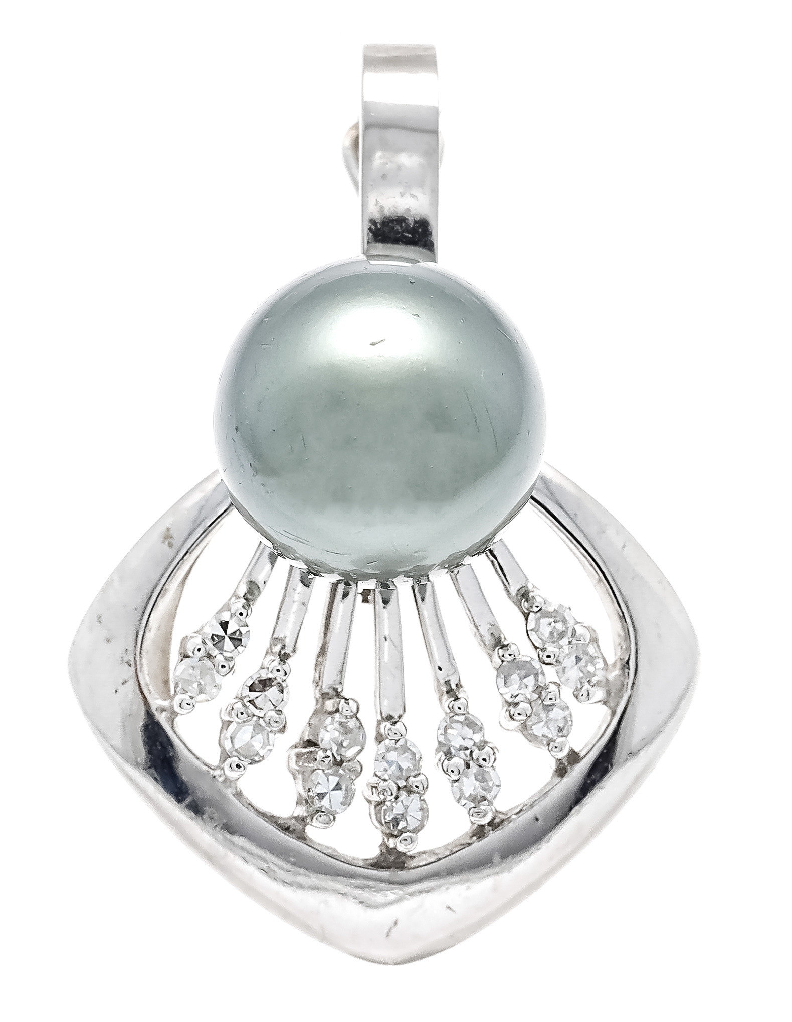 Tahitian pearl clip pendant 585/000 unmarked, tested, with a dark gray Tahitian pearl 10 mm with